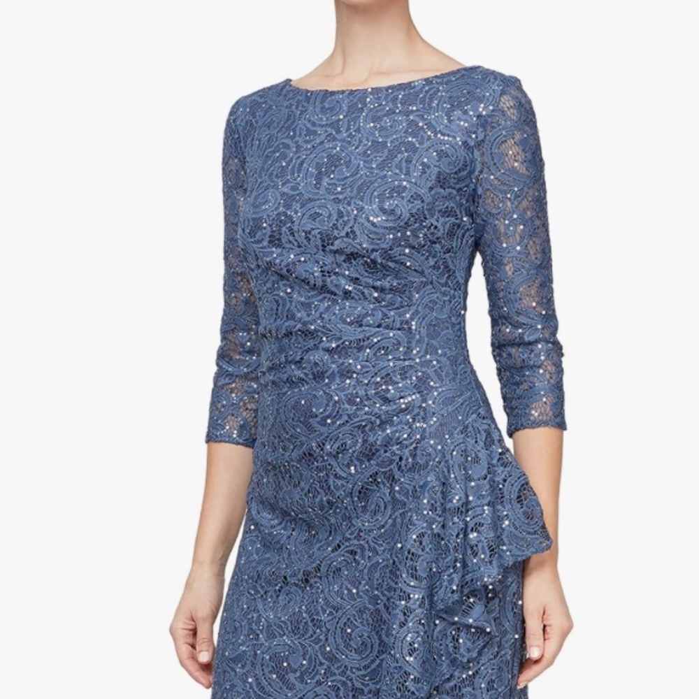 Alex Evenings Sequin Lace A-Line Gown in Wedgewood - SOLD!
